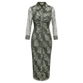 Autre Marque Ramy Brook Green Wyatt Plaid Long Sleeved Button Front Midi Dress