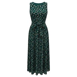 Abito maxi senza maniche in seta con stampa floreale multicolore verde Ulla Johnson con cintura
