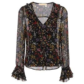 See by Chloé Blusa See by Chloe negra con estampado floral multicolor en gasa de seda transparente con camisola