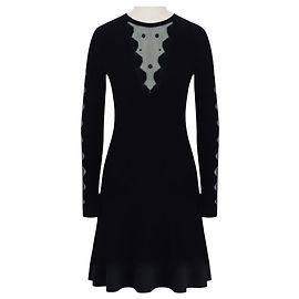 Abito midi a trapezio Alexander McQueen con pannelli in mesh nero
