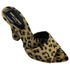 Saint Laurent Beige / Black Manto Naturale Velvet Leopard Print Gippy 105 Sandals