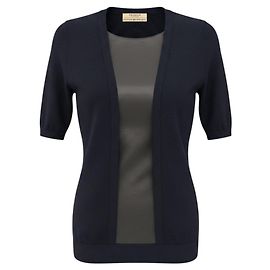 Pringle of Scotland Kaschmirpullover in Marineblau mit schwarzem Leder