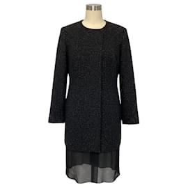Abrigo de lana negro con motas multicolores Jil Sander con dobladillo de gasa de seda transparente