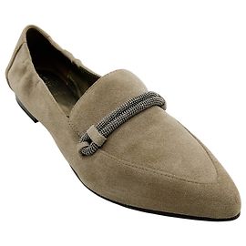 Mocassini in camoscio Taupe con punta a punta Brunello Cucinelli con Monili