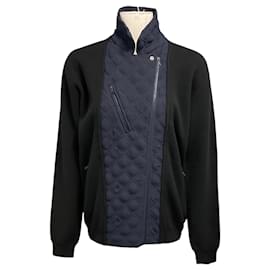 3.1 Phillip Lim Black / Navy Motorcycle Jacke mit gesteppten Chiffon-Details