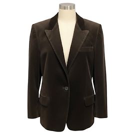 Chaqueta Blazer Nili Lotan Diane de Terciopelo Elástico Marrón de Un Botón