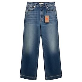 Vaqueros Etro de algodón Five Pocket Wide Leg con bolsillo bordado, Dark Blue Wash