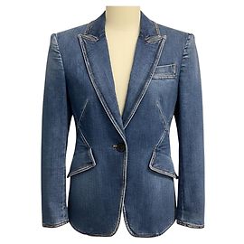 Alexander McQueen Blue Medium Wash Denimjacke mit einem Knopf