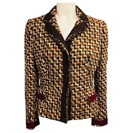 Prada mehrfarbige Tweedjacke aus Wolle in Braun / Burgund