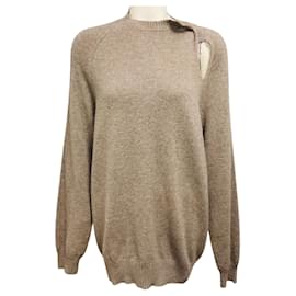 Celine Taupe Strickpullover aus Wolle und Alpaka mit Cut-Out-Detail - Céline
