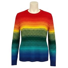 Autre Marque The Elder Statesman Rainbow Mehrfarbiger gestreifter Kaschmir-Strickpullover mit Rundhalsausschnitt