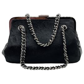 Bolsa de ombro Chanel Vintage anos 1980 em couro Nappa preto e bezerro com pelo
