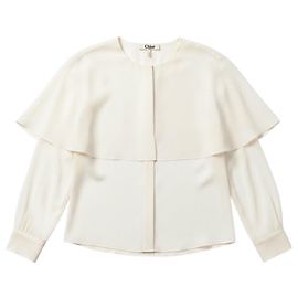 Chloé Blusa Chloe de gasa de seda con capa y botones frontales Ivory en blanco inmaculado
