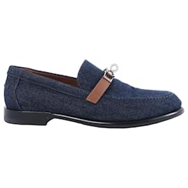 Hermès Destan Denim Leder Loafer 36.5 Damen Navy x brown mit Kelly Metallbeschlägen