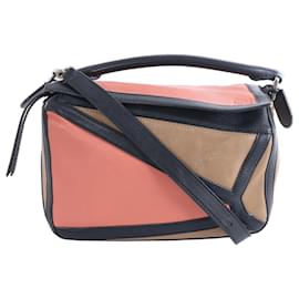 Borsa Loewe Puzzle Small in pelle, borsa a mano 2 vie in nero x rosa