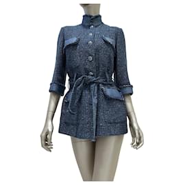Chanel Frühjahr 2012 taillierte Jacke aus blauem Tweed & Denim FR 38 gebraucht