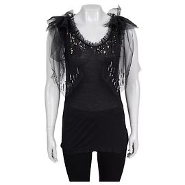 Camiseta de tirantes Valentino de encaje negro y lentejuelas Talla US 6 de segunda mano
