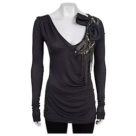 Top de manga larga adornado Valentino Gris US 4 de segunda mano