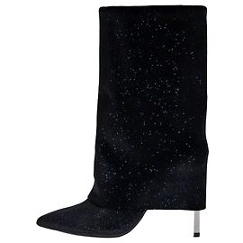 Botines de tacón de aguja y punta fina con lentejuelas azules Balmain Sz.37 de segunda mano