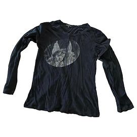 Ann Demeulemeester T-shirt nera a maniche lunghe con stampa grafica