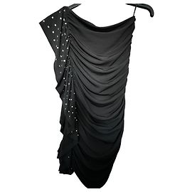 Philipp Plein Couture schwarzes One-Shoulder-Kleid mit Raffung und Strasssteinen
