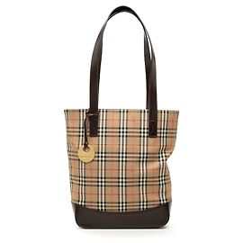 Borsa Tote Burberry Haymarket Check Canvas Beige