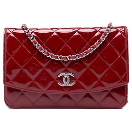 Borsa crossbody Chanel CC Quilted Patent Brilliant Wallet On Chain rossa