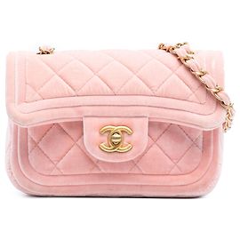 Borsa Crossbody Chanel Mini Quilted Velvet Double Frame Flap Rosa