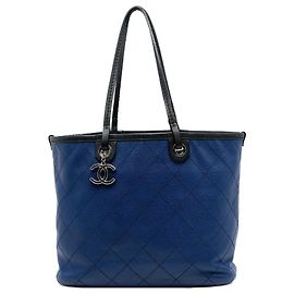 Blue Chanel Quilted Caviar Shopping Fever Tote