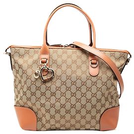 Borsa Satchel Gucci GG Canvas Heart Bit Marrone
