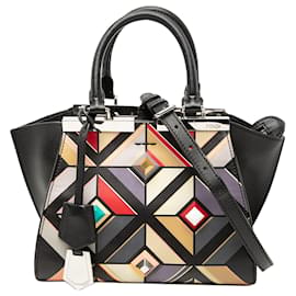Borsa Fendi Mini 3Jours geometrica con borchie in vitello nera