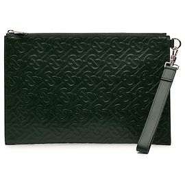 Clutch Burberry in pelle goffrata TB Monogram Verde