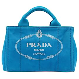 Borsa Prada Small Canvas Canapa Logo Blu