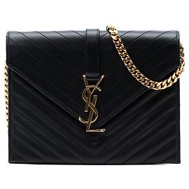Borsa crossbody a busta classica monogramma in pelle di vitello chevron nera Saint Laurent