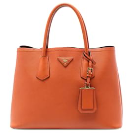 Borsa Double Satchel Prada Medium in Pelle Saffiano Arancione