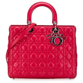 Borsa Lady Dior Satchel Large in pelle d'agnello Cannage rossa Dior