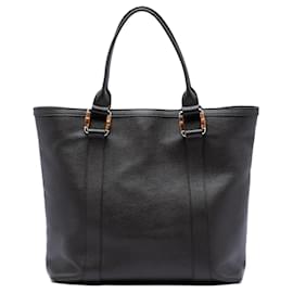 Borsa Tote Shopper Gucci in pelle di vitello grana naturale marrone con bambù