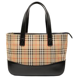 Borsa a mano Burberry Haymarket Check in tela marrone