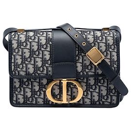 Borsa a tracolla con patta 30 Montaigne in tela Dior Oblique blu