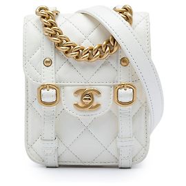 Borsa Chanel Mini City School Flap Satchel in vitello invecchiato bianco