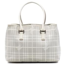 Borsa Tote Burberry Haymarket Check Canvas Grigia