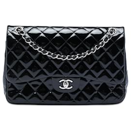 Borsa a tracolla Chanel Jumbo Classic Double Flap in vernice nera