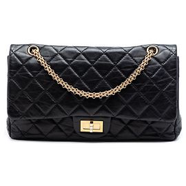 Borsa a tracolla Chanel Reissue 2.55 Double Flap 227 in pelle di vitello invecchiata matelassé nera