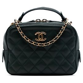 Green Chanel Small CC Quilted Calfskin Top Handle Vanity Case mit Kettenriemen