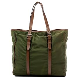 Tote Tessuto Prada verde con rifiniture in pelle