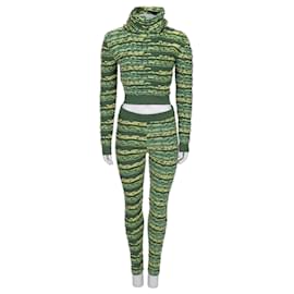 Completo Chanel Top con Collo a Sciarpa e Pantaloni in Cashmere Verde EU36/S Usato