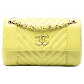 Chanel Yellow Small Quilted Calfskin Daily Chevron Flap