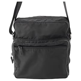 Prada Borsa a tracolla in Tessuto con rifiniture in Saffiano nero