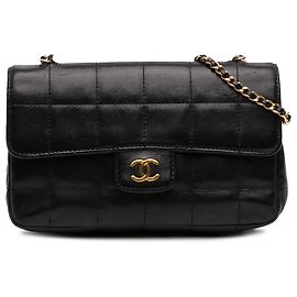Chanel Black Mini Square Chocolate Bar Lambskin Single Flap