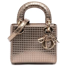 Dior Gold Mini Metallic Patent Microcannage Lady Dior